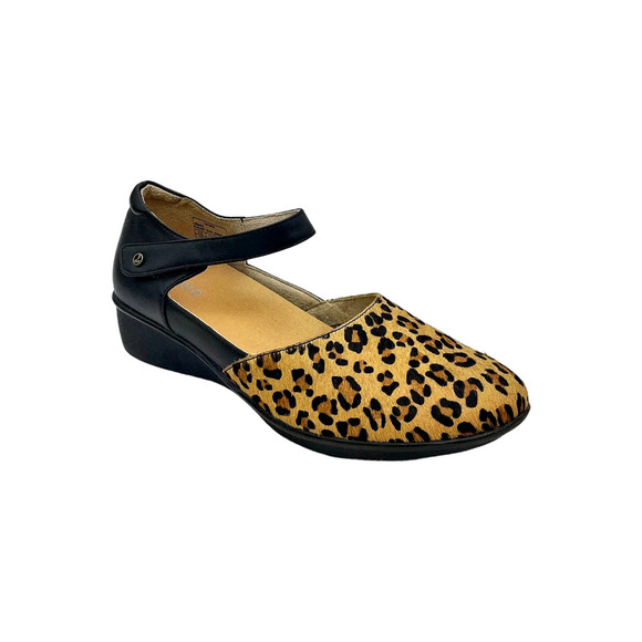 Revere Shoes - Revere Adjustable Leather Mary Janes Osaka Black Leopard - Wide